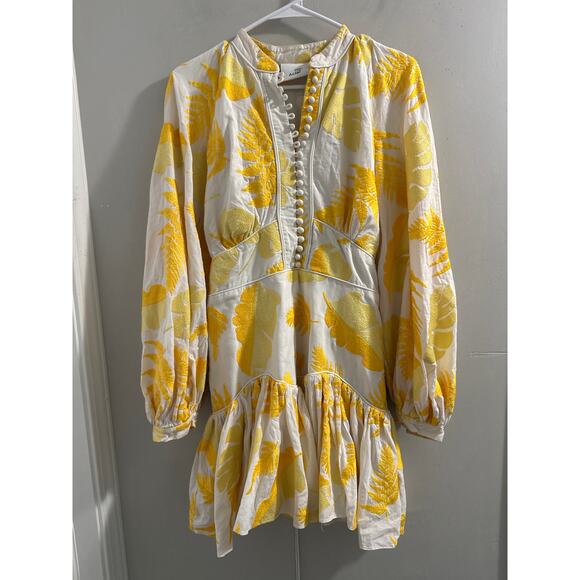 Acler Yellow and White Bastia Golden Leaves Dress - Picture 2 of 11